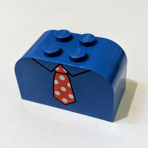 Lego Brick Curved 2 x 4 x 2 Double with Necktie Red Print / Blue