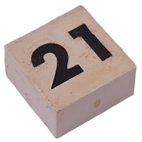 Lego Modulex Tile 2 x 2 with Small Black '21' Print, without Internal Supports / Modulex White