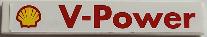 Lego Tile 1 x 6 with Shell Logo and Red 'V-Power' Large Pattern (Sticker) - Set 8157 / White