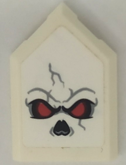 Lego Tile, Modified 2 x 3 Pentagonal with Skull, Red Eyes, Black Nose and Light Bluish Gray Cracks Pattern (Sticker) - Set 76096