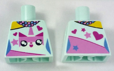 Lego Torso Female Outline Dress with Pink Unikitty, Hearts, Stars and Beaded Necklace Pattern / Light Aqua