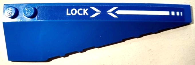 Lego Wedge 10 x 3 Right with White 'LOCK' and Arrows Pattern (Sticker) - Set 70668 / Blue
