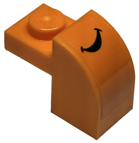 Lego Slope, Curved 2 x 1 x 1 1/3 with Recessed Stud with Black Smile Pattern (Nemo Mouth) (Sticker) - Set 43226 / Orange