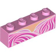 Lego Brick 1 x 4 with Dark Pink/Bright Pink/White Dress, Light Nougat Chest print / Bright Pink