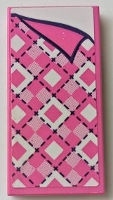 Lego Tile 2 x 4 with Blanket with Bright Pink, Dark Pink, and White Diamonds, Black Stitching, and Folded Right Corner Pattern (Sticker) - Set 41339