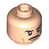 Lego Minifig Head Charlie Swan, Black Eyebrows, Moustache, Cheek Lines, Neutral/Stern / Light Nougat
