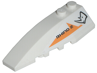 Lego Wedge 6 x 2 Left with 'RHINO 2' Pattern (Sticker) - Set 7699 / White