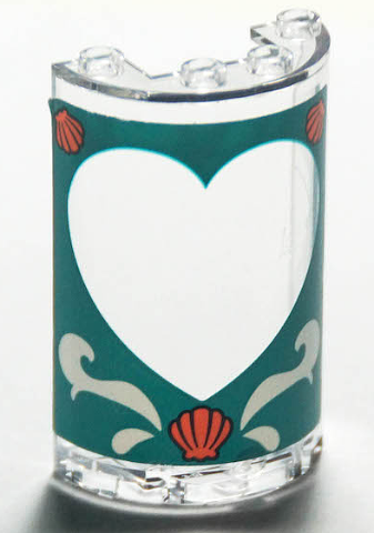 Lego Cylinder Half 2 x 4 x 5 with 1 x 2 Cutout with Heart Border and Coral Shells on Dark Turquoise Background Pattern (Sticker) - Set 41380 / Trans-Clear