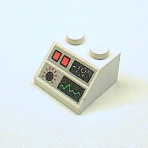 Lego Brick Sloped 45° 2 x 2 with Heart Monitor, Red Buttons, and -19 Print / White