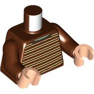Lego Torso Sweater, Tan and Dark Brown Stripes print, Reddish Brown Arms, Light Nougat Hands / Reddish Brown