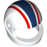 Lego Helmet, Standard with Dark Blue/Red Strips Print / White