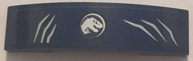 Lego Slope, Curved 4 x 1 x 2/3 Double with Jurassic World Logo and Scratch Marks Pattern (Sticker) - Set 75934 / Dark Blue