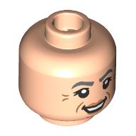 Lego Minifig Head Pomona Sprout, Dark Bluish Grey Eyebrows, Crows Feet, Smile/Smirk / Light Nougat