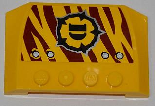 Lego Wedge 4 x 6 x 2/3 Triple Curved with 4 Rivets and Dino Logo on Dark Red Tiger Stripes Pattern Model Right Side (Sticker) - Set 5888