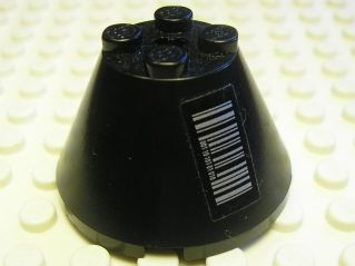 Lego Cone 4 x 4 x 2 with Axle Hole with Silver Barcode Pattern (Sticker) - Set 7702