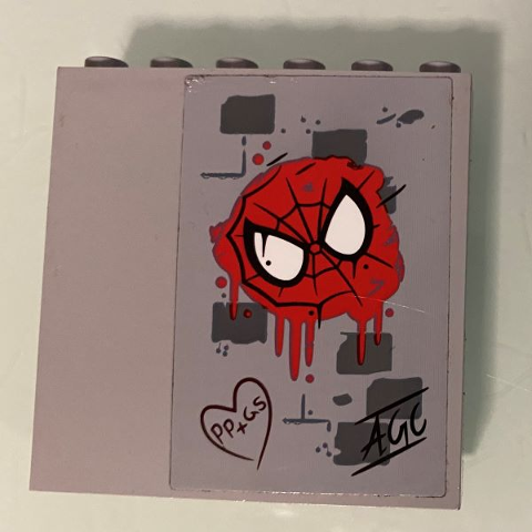 Lego Panel 1 x 6 x 5 with Spider-Man Mask and 'PP+GS' in Heart Graffiti Pattern (Sticker) - Set 76057