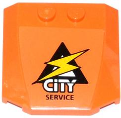 Lego Wedge 4 x 4 x 2/3 Triple Curved with Lightning Bolt, 'CITY' and 'SERVICE' Pattern (Sticker) - Set 60054 / Orange