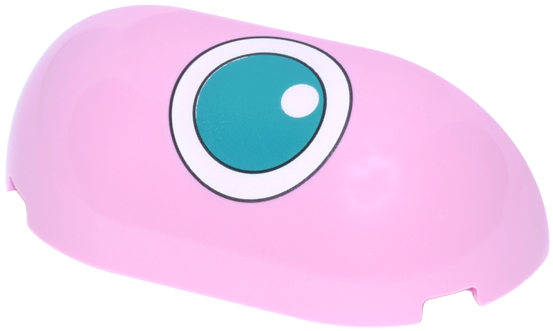 Lego Brick, Round Corner 2 x 6 x 1 2/3 Double without Studs with Dark Turquoise Eye with White Rim and Glint Pattern Model Left Side (Pokémon Jigglypuff) / Bright Pink