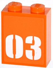Lego Brick 1 x 2 x 2 with Inside Stud Holder with White '03' on Orange Background Pattern (Sticker) - Set 60035