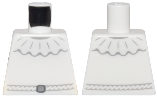 Lego Torso Dress with Wide Ruffled Collar and Dark Bluish Gray Rope Belt and Silver Buckle Pattern / White