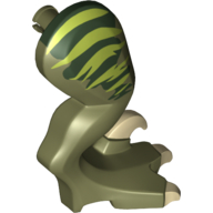 Lego Animal Body Part, Dinosaur, Raptor Leg, Right, with Pin, Tan Claws and Lime Stripes over Dark Green Print