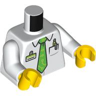 Lego Torso, ID Badge, Pens in Pocket, Bright Green Tie Print, White Arms, Yellow Hands