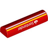 Lego Brick Curved 1 x 4 x 2/3 Double, No Studs with White 'Santander', White and Yellow Stripes print