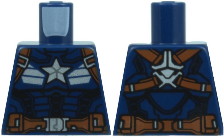 Lego Torso Armor with Silver Star, Stripes, and Buckles, Reddish Brown Straps and Belt, and Black Muscle Highlights Pattern