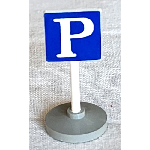 Lego Road Sign Old Square with Parking 'P' Print & Type 2 Base / White