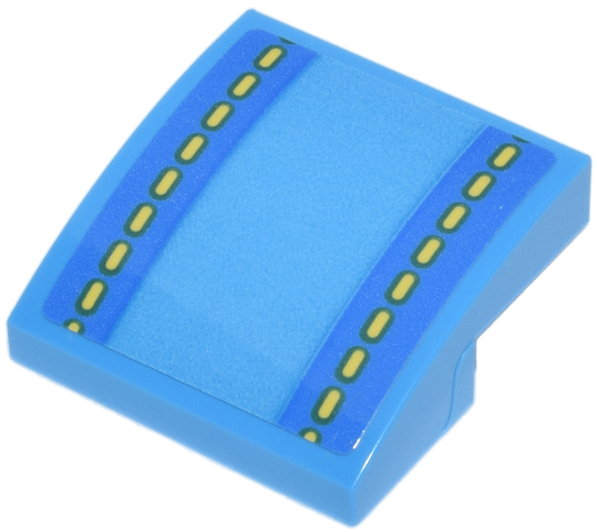 Lego Slope, Curved 2 x 2 x 2/3 with Blue Stripes and Yellow Dotted Lines Pattern (Sticker) - Set 72038