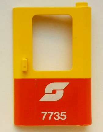 Lego Door 1 x 4 x 5 Train Right, Thin Support at Bottom with Red Bottom Half and White Austrian Railways Logo '7735' Pattern (Sticker) - Set 7735