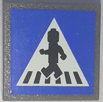 Lego Road Sign 2 x 2 Square with Clip with Crosswalk with Minifigure Pattern (Sticker) - Set 8401 / Dark Bluish Gray