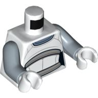 Lego Torso, White Tunic, Light Bluish Grey Bands, Sand Blue Neck Print (Taun We), Sand Blue Arms, White Hands / White
