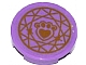 Lego Tile, Round 2 x 2 with Bottom Stud Holder with Gold Paw Print with Heart and Circular Geometric Pattern (Sticker) - Set 41142 / Medium Lavender
