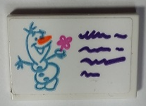 Lego Tile 2 x 3 with Drawing of Olaf and Dark Purple Lines Pattern (Sticker) - Set 41169 / White
