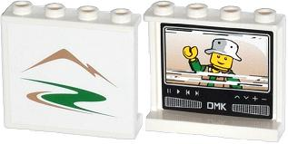 Lego Panel 1 x 4 x 3 with Side Supports - Hollow Studs with Mountains / Green Road on Outside and Minifigure on TV on Inside Pattern (Stickers) - Set 60057