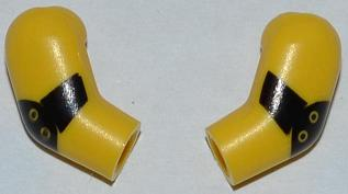 Lego Arm, (Matching Left and Right) Pair with Black Elbow Pads Pattern / Yellow