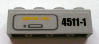 Lego Brick 1 x 4 with 'MOTOR / OIL' and '4511-1' Pattern (Sticker) - Sets 4511 / 10157 / Light Bluish Gray