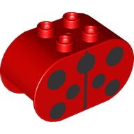 Lego Duplo Brick 2 x 4 x 2 Rounded Ends with Black Ladybug Dots Print / Red
