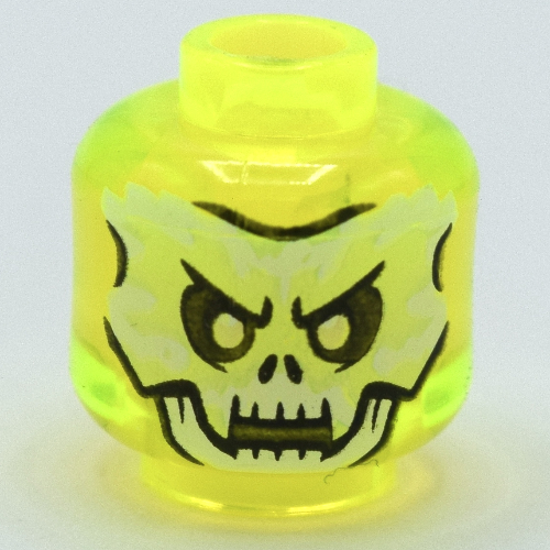 Lego Minifig Head Scythe Master Ghoultar / Soul Archer, Yellowish Green Skull, Fangs print / Trans-Neon Green