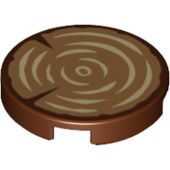 Lego Tile Round 2 x 2 with Bottom Stud Holder with Tree Trunk / Wood Log Print / Reddish Brown