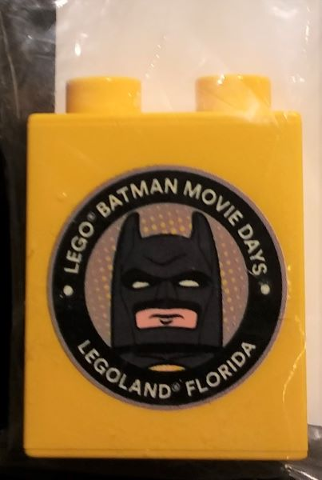 Lego Duplo, Brick 1 x 2 x 2 with LEGO Batman Movie Days LEGOLAND Florida Pattern