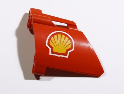 Lego Technic, Panel Fairing #23 Large Short, Small Hole, Side B with Shell Logo Pattern (Sticker) - Set 8674 / Red