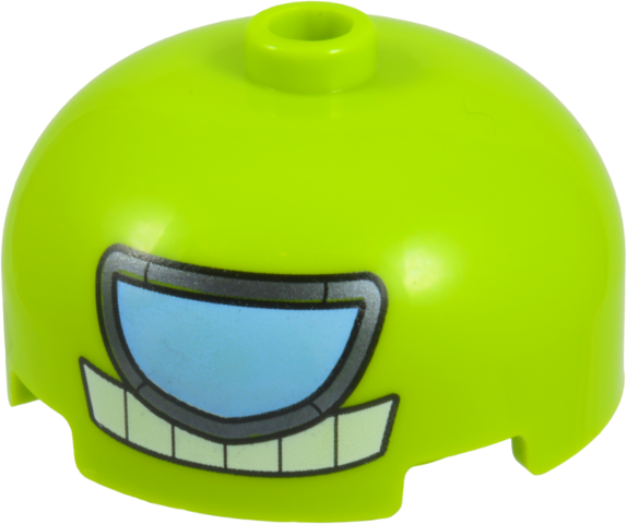 Lego Brick, Round 3 x 3 x 1 1/3 Dome Top - Open Stud with Bright Light Blue and Dark Silver Visor, and White Teeth with Black Outlines Pattern
