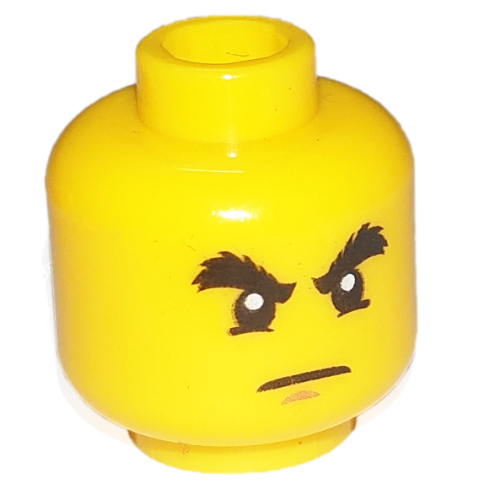 Lego Minifig Head Cole / Vampire / Pirate, Raised Bushy Eyebrows, White Pupils and Chin Dimple Print / Yellow