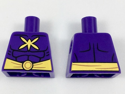 Lego Torso Batman Muscles Outline with Yellow Killer Moth Logo and Wide Belt Pattern / Dark Purple