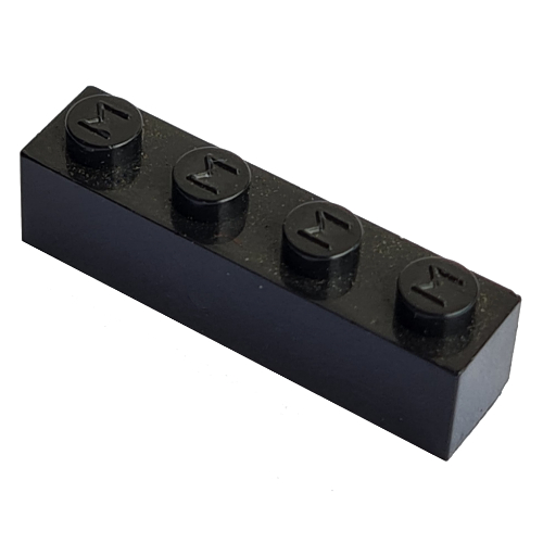 Lego Modulex Brick 1 x 4 with M on Stud / Modulex Black