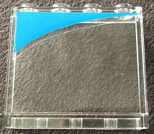 Lego Panel 1 x 4 x 3 with Side Supports - Hollow Studs with Dark Azure Curve Pattern Model Right Side (Sticker) - Set 10252 / Trans-Clear
