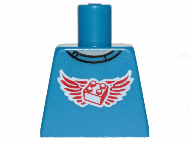 Lego Torso Shirt with Red Wings and 2 x 2 Brick Pattern / Blue