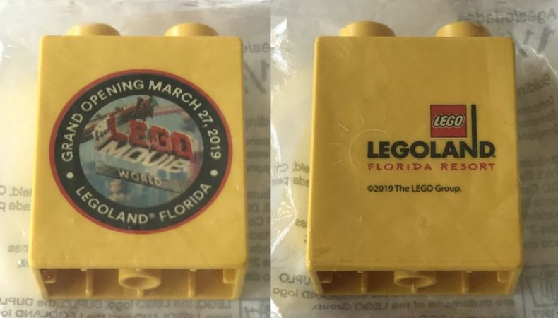Lego Duplo, Brick 1 x 2 x 2 with Grand Opening March 27, 2019 LEGOLAND Florida Pattern / Yellow